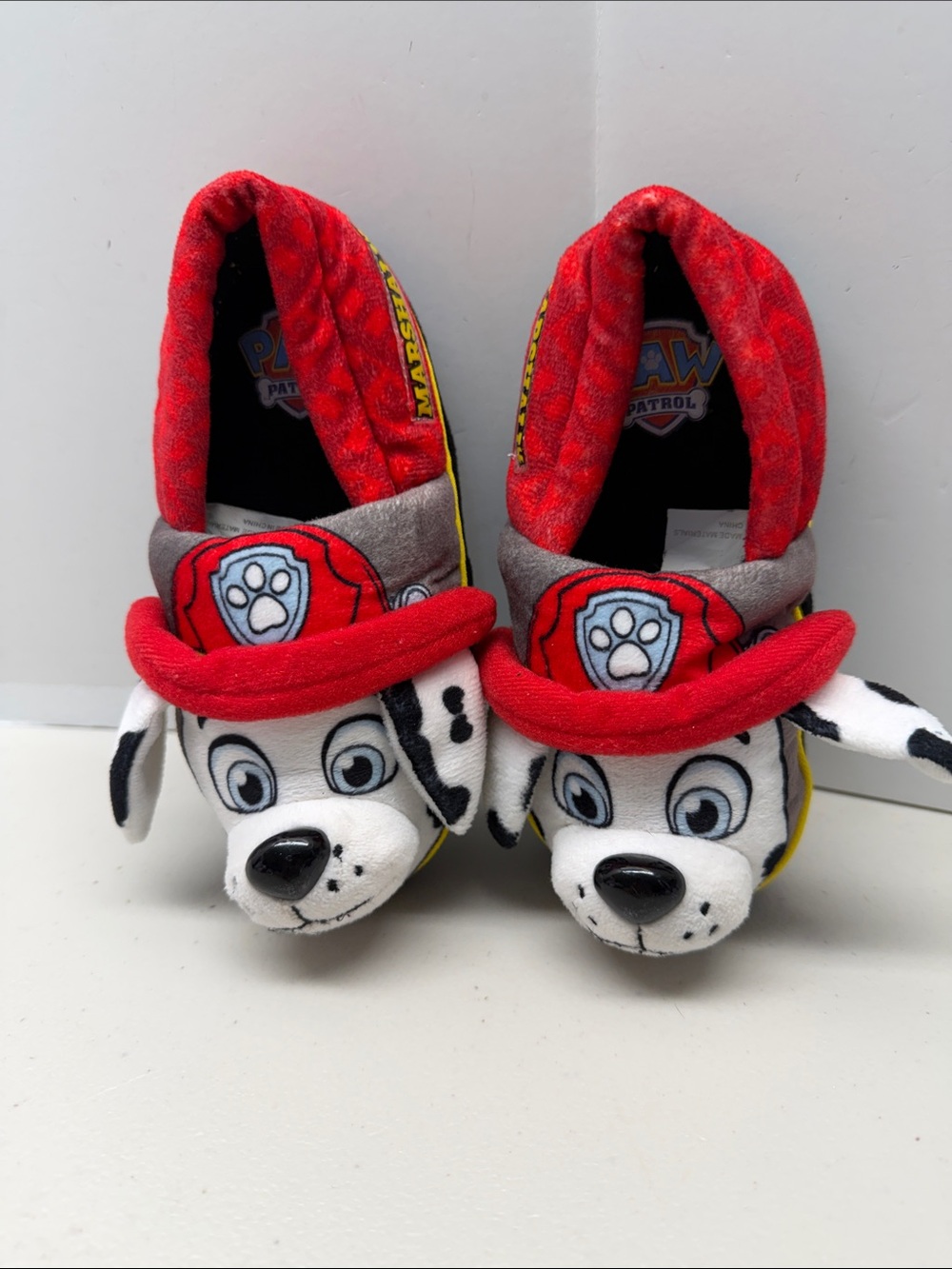 Paw Patrol Marshall Plush Footie Slippers - Red, White, Black, Yellow